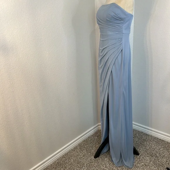 Azazie Dusty Blue Maxi Dress Gown Size A8 NWT - Picture 8 of 16